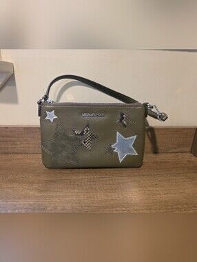 Michael Kors Olive Green Star Applique Wristlet